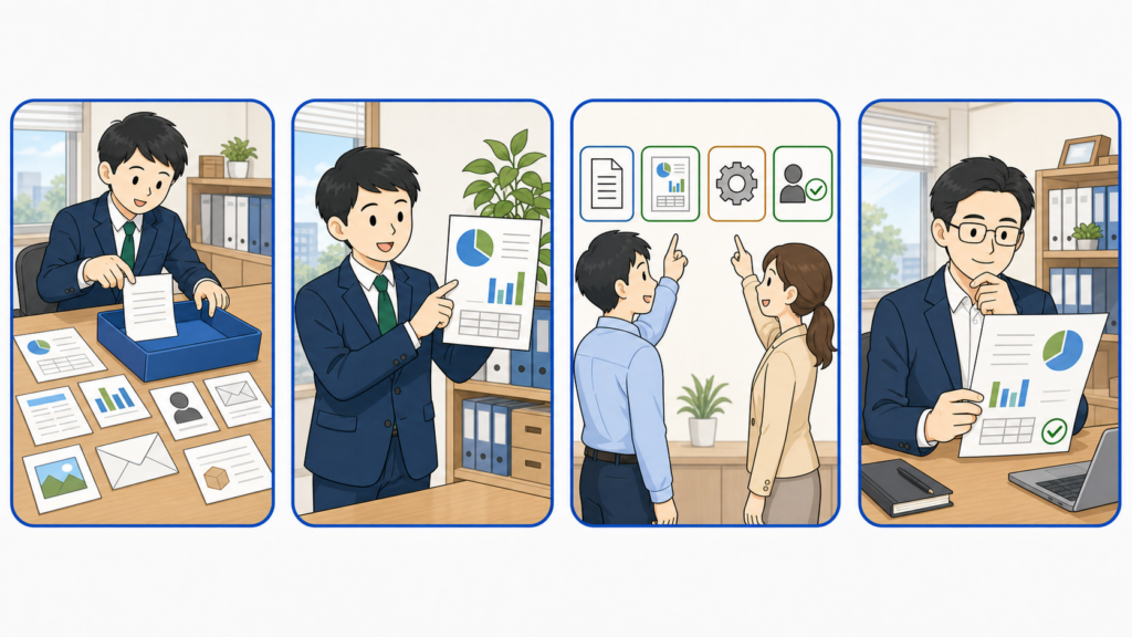 入力、出力、どうやって、人の確認 この4つを決める事が肝要