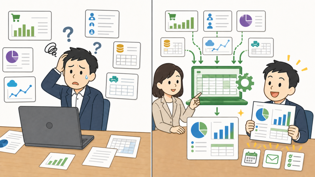 営業データを活用できず困っていた状態から、AIエージェントで会議資料を作れるようになる